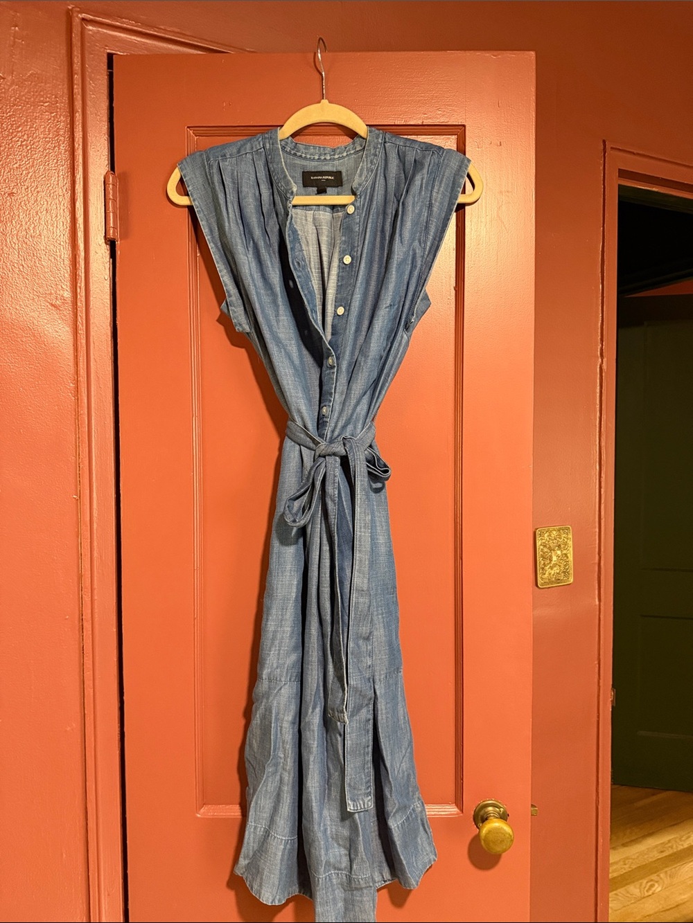 Banana Republic Denim-Style Sleeveless Maxi Dress with Tie Waist